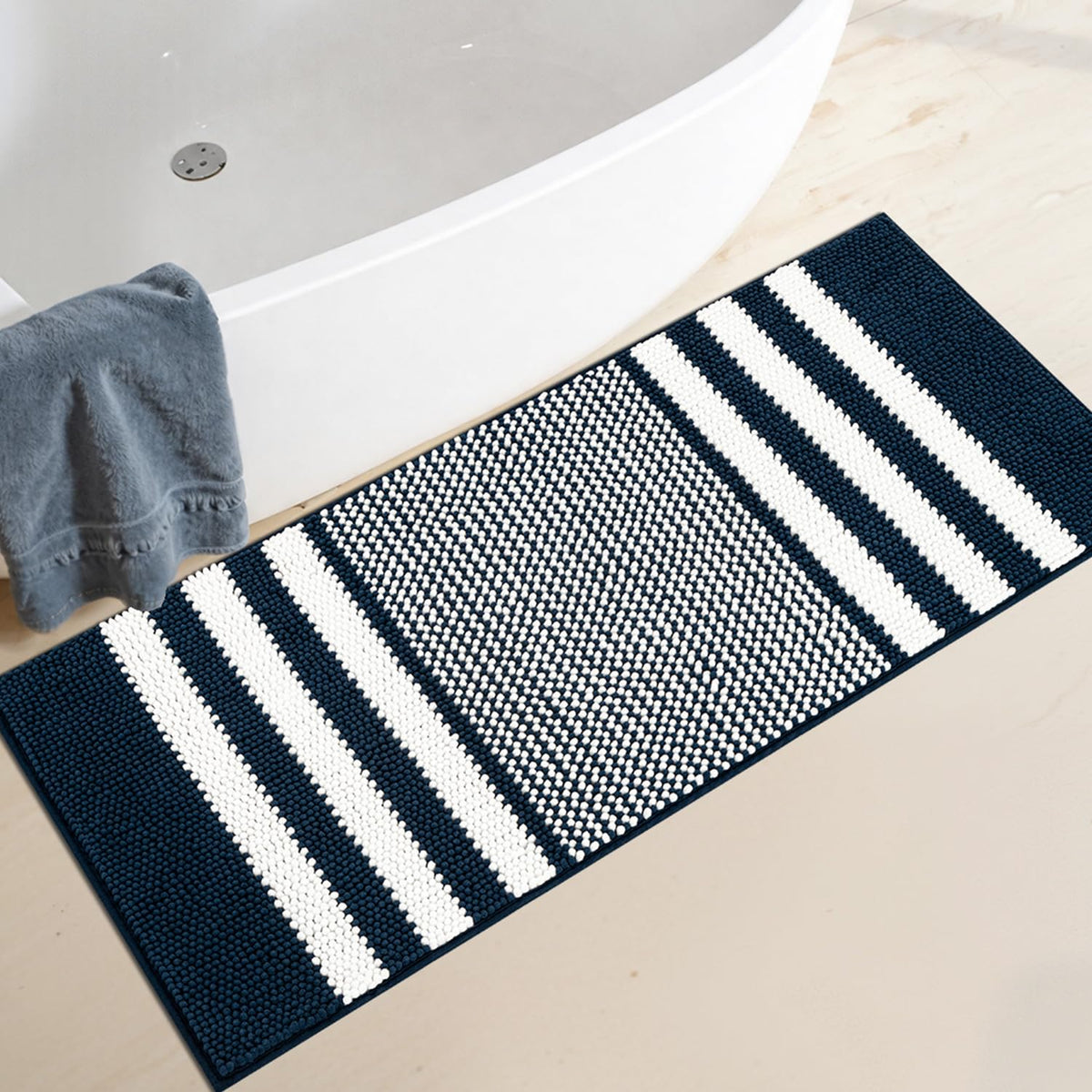 BSICPRO Bathroom Rugs Sets 2 Piece, Non Slip Striped Bath Mats, Aqua Green