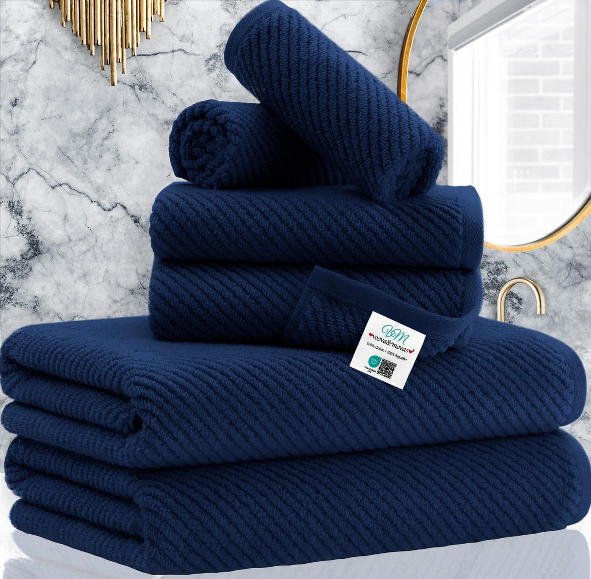 VOOVA & MOVAS 6PC Towel Set, 100% Cotton, Dark Grey