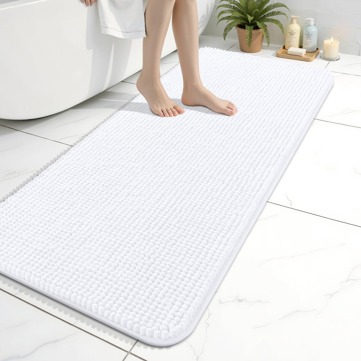 Arotive Chenille Bathroom Rugs 30x20, Soft Absorbent Bath Mat, Grey