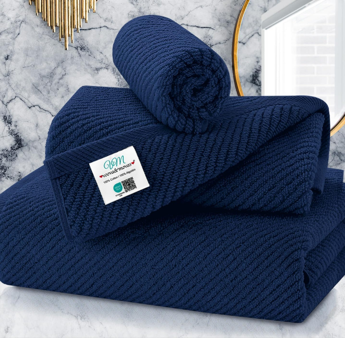 VOOVA & MOVAS 6PC Towel Set, 100% Cotton, Dark Grey