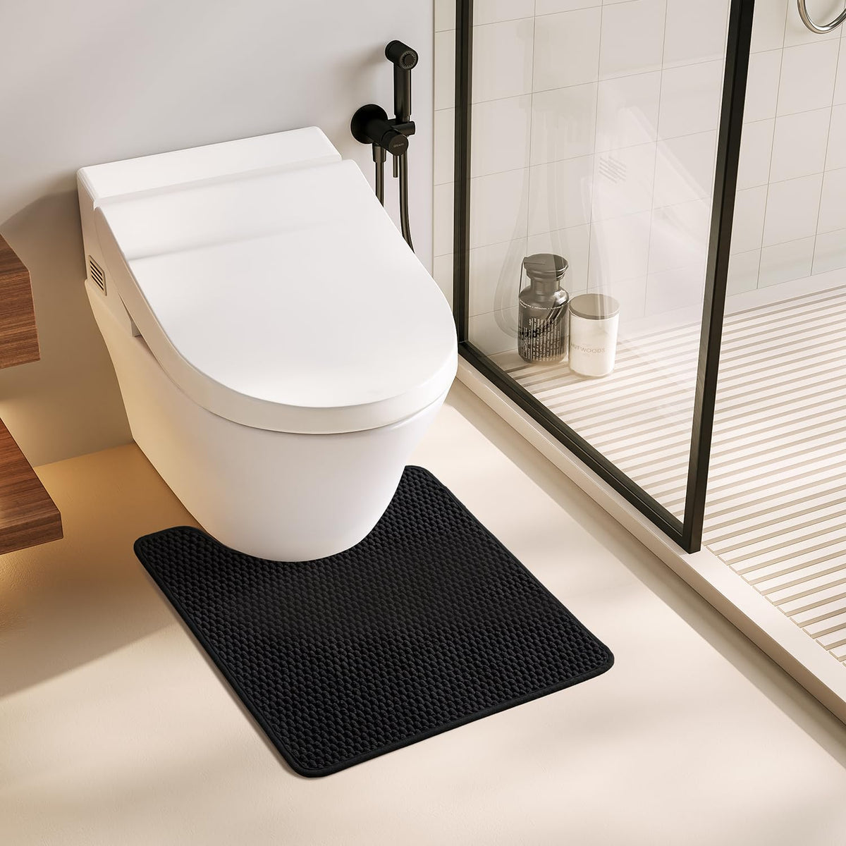 TYUU Bathroom Rugs Non Slip Washable, Super Absorbent Thin Bath Mat Small Quick Dry Low Pile Bathroom Rug, Dark Grey 16"x24"