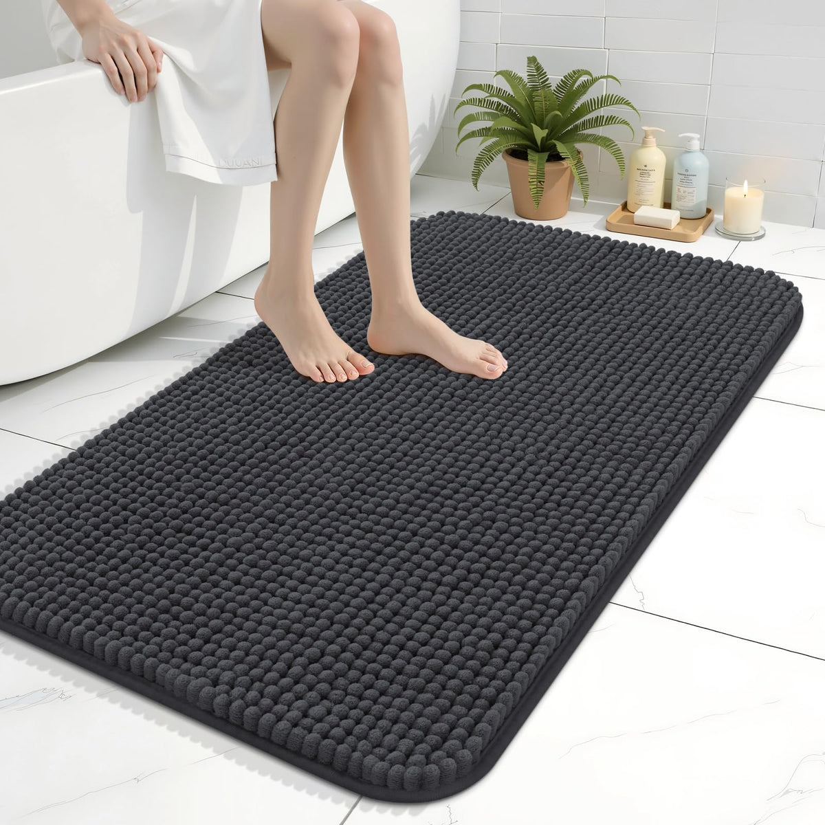 Arotive Chenille Bathroom Rugs 30x20, Soft Absorbent Bath Mat, Grey