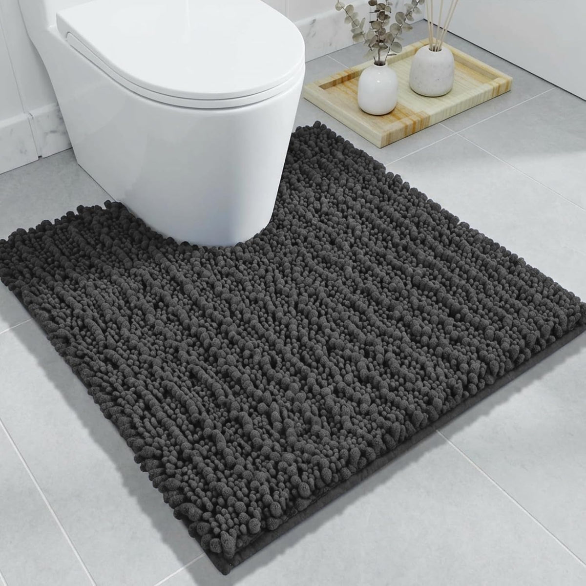 Disolla Navy Blue Bathroom Rug 20x32 Inch - Luxury Chenille Bath Mat, Thick Shaggy Plush Absorbent Rug, Non-Slip Machine Washable Mats for Bathroom Floor & Decor