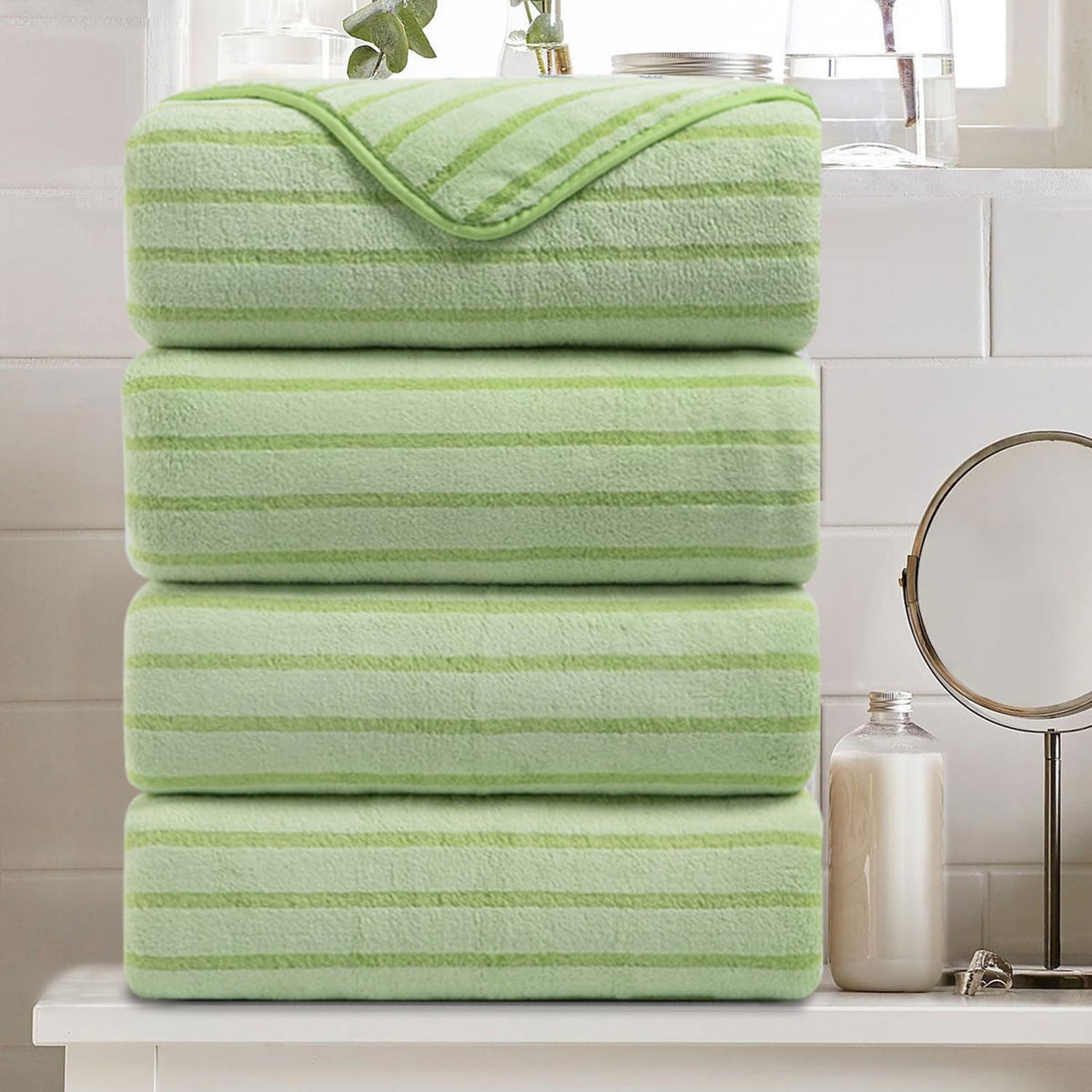 8 Pcs Brown Cabana Stripe Large Bath Towel Set-2 Bathroom Towels,2 Hand Towels,4 Washcloths Lightweight Soft Microfiber Bath Sheet Absorbent Shower Towel Quick Dry Beach Chair Spa Gym Hotel Towels