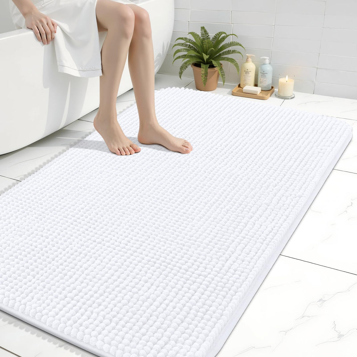 Arotive Chenille Bathroom Rugs 30x20, Soft Absorbent Bath Mat, Grey