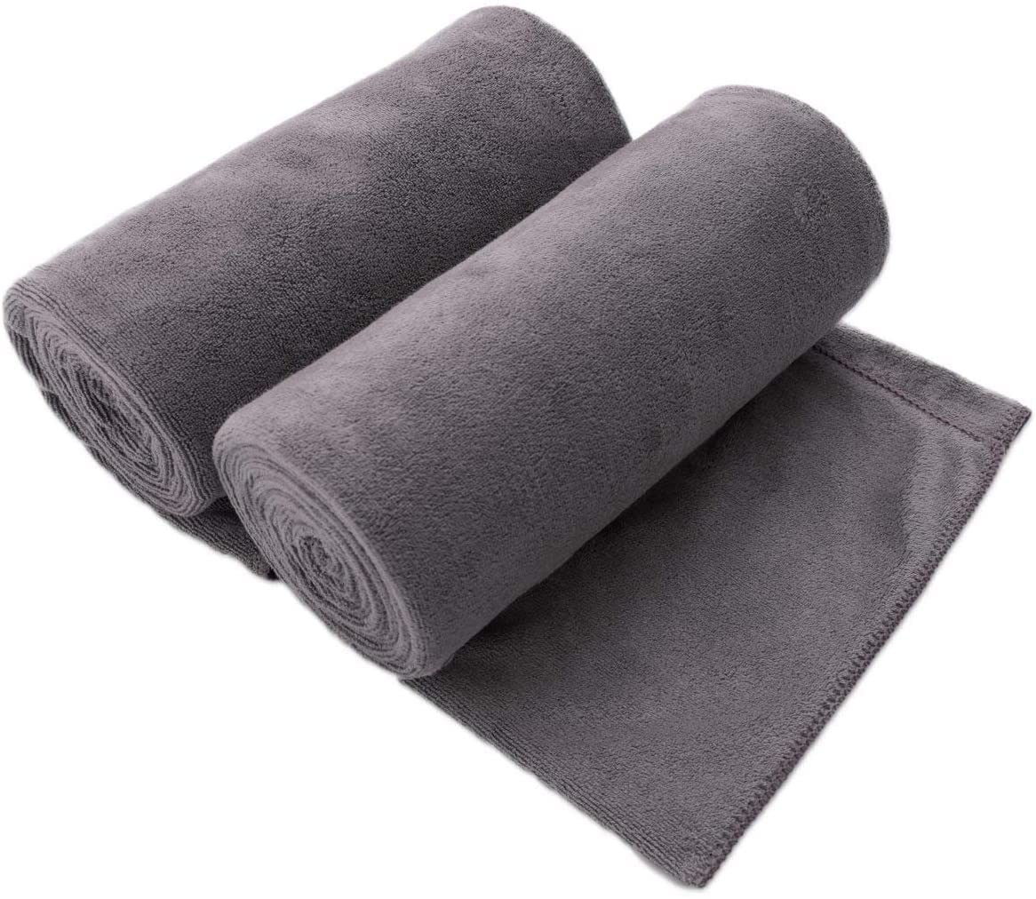 JML Microfiber Bath Towel with Hanging Loop, 2 Pack, 30" x 60", Grey