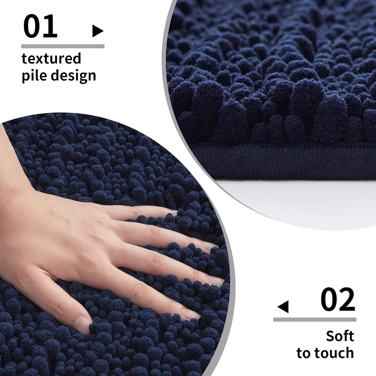 Disolla Small Bath Mat 17x24 Inch - Chenille Navy Blue Bathroom Rug, Extra Soft Absorbent Plush Shaggy Bathmat, Non-Slip Machine Washable Floor Mat for Shower, Tub and Sink