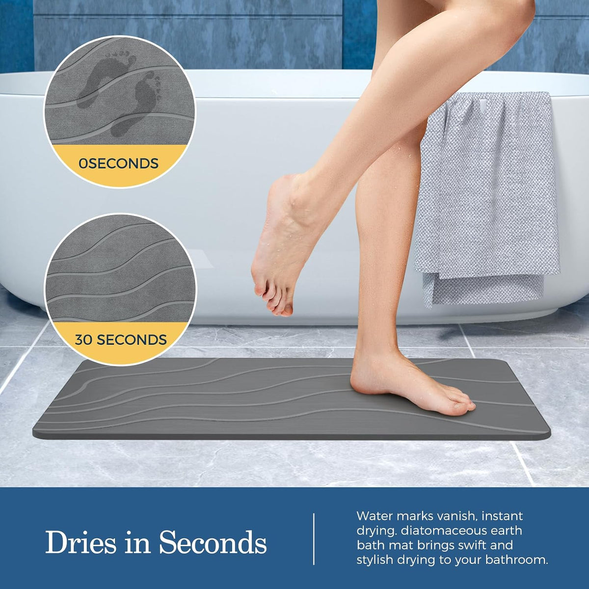 Jiloma Stone Bath Mat Diatomite Stone Mats for Bathroom Non-Slip Diatomaceous Earth Mat Super Absorbent Bathroom Floor Mat Natural Easy to Clean (24 * 16 Grey)