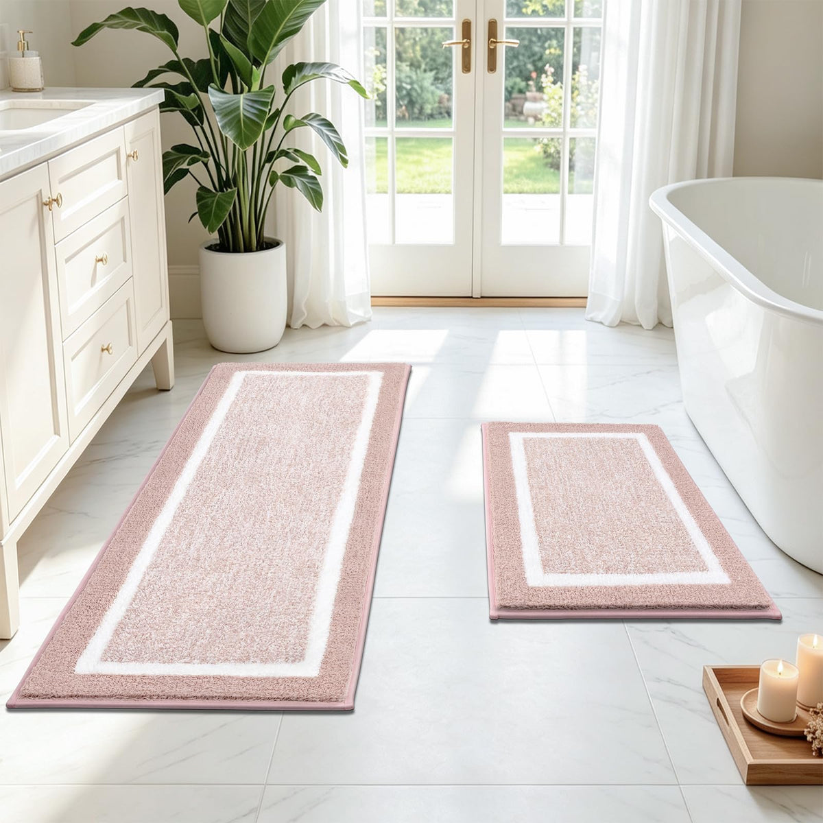 Pauwer Bathroom Rug Sets 3 Piece, Non Slip Washable Bath Mat, Black