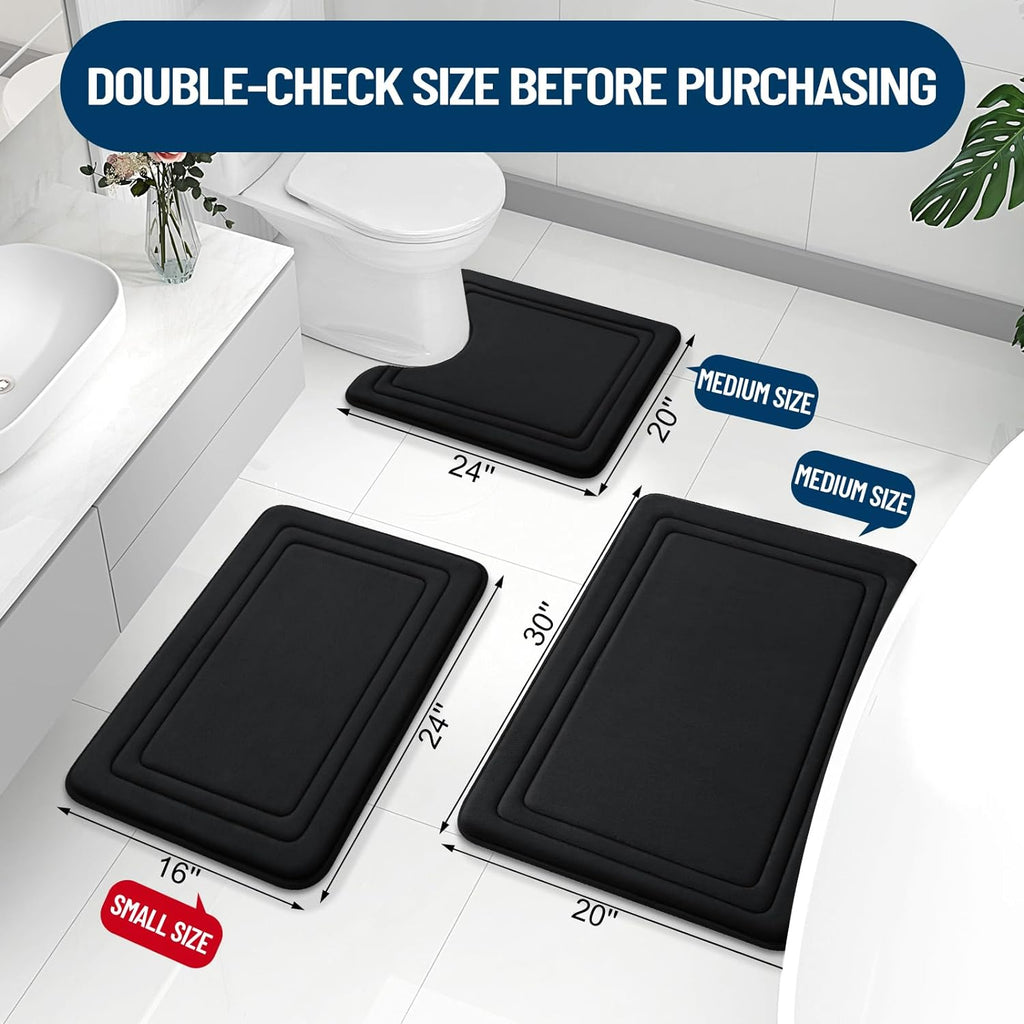 Grandaily Memory Foam Bath Mat Rug 30x20, Ultra Soft, Non-Slip and Absorbent Bathroom Rugs, Machine Wash Dry, Comfortable Bath Carpet for Bathroom Floor, Tub and Shower, Black
