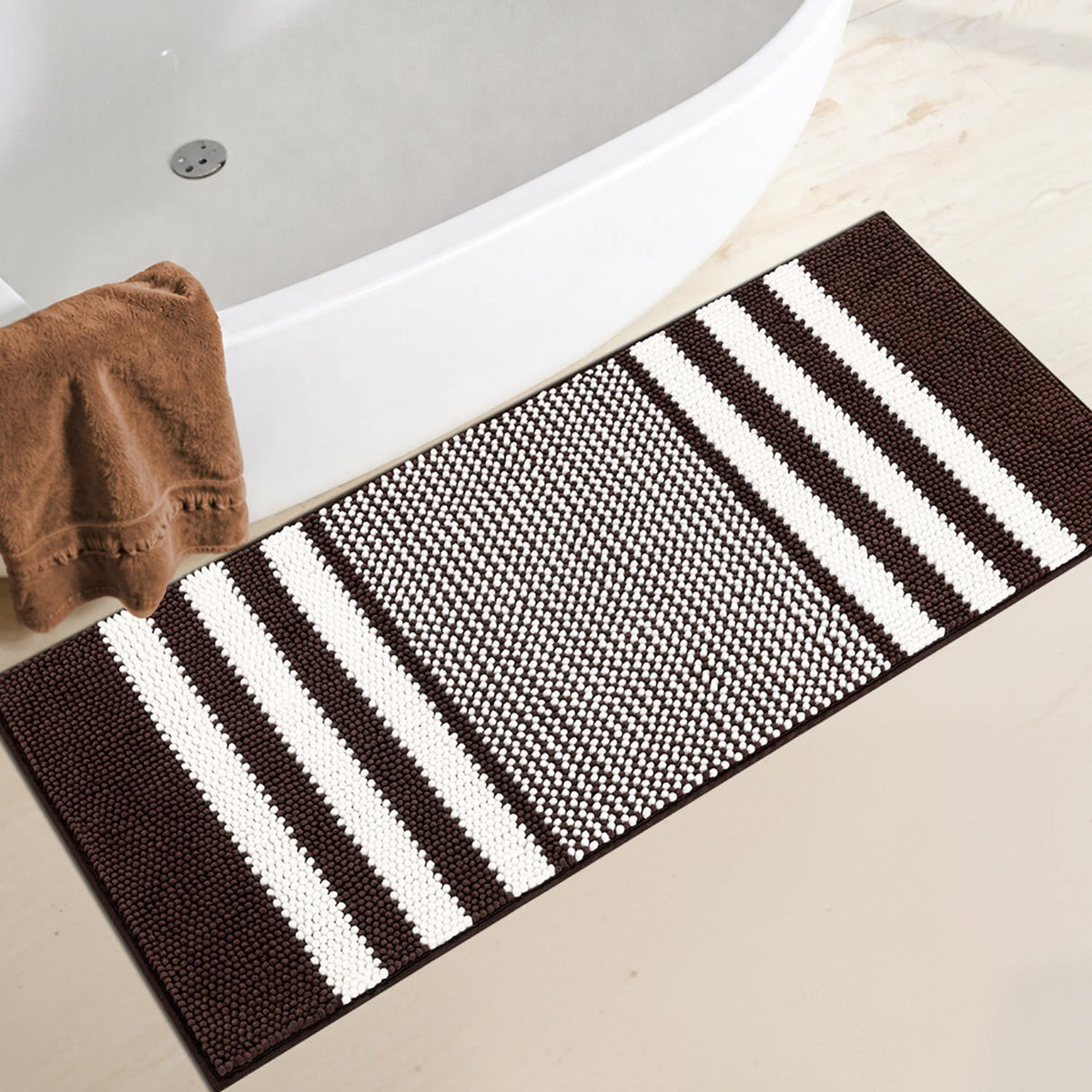 BSICPRO Bathroom Rugs Sets 2 Piece, Non Slip Striped Bath Mats, Aqua Green