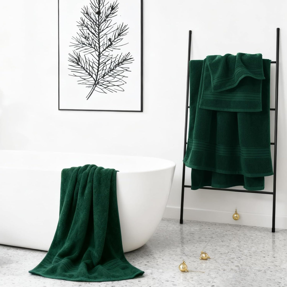 COZYART Luxury Bath Towel Set 6 Pcs, Dark Green 100% Turkish Cotton 650 GSM