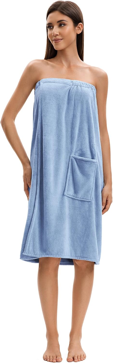 Towel Wrap For Women After Shower，Plush Bath Robe Female，Sauna Spa Wrap Around Towels With Pockets