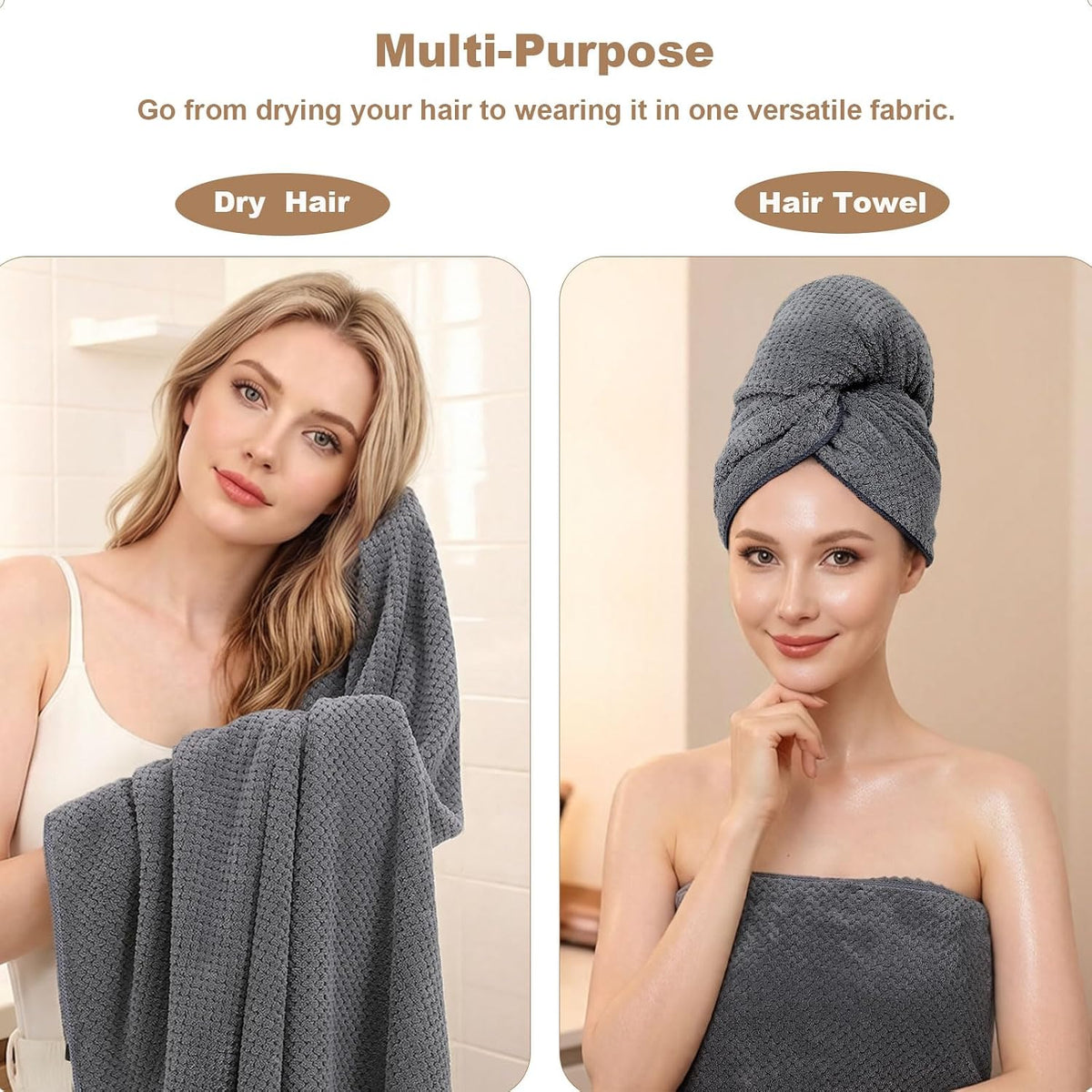 2 Pack Bath Towel Set, Waffle Bath Towel Set, Super Soft Highly Absorbent, Sturdy Quick Drying Towels for Bathroom, Gym, SPA, Yoga (2 Piece 27" x 55", 1Grey+1Purple)