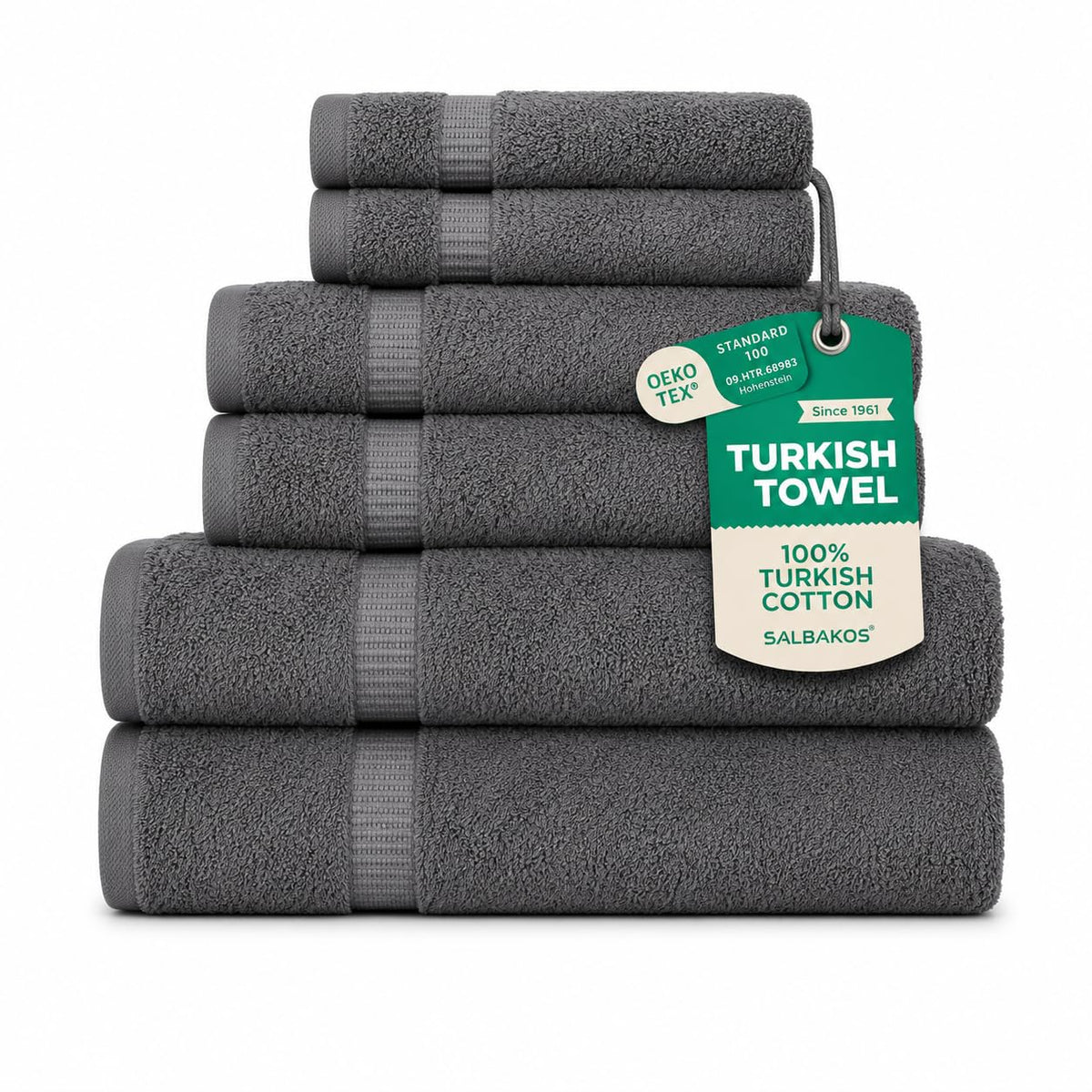 SALBAKOS 6-Piece 100% Turkish Cotton Hand Towels, 16x30 inch, White