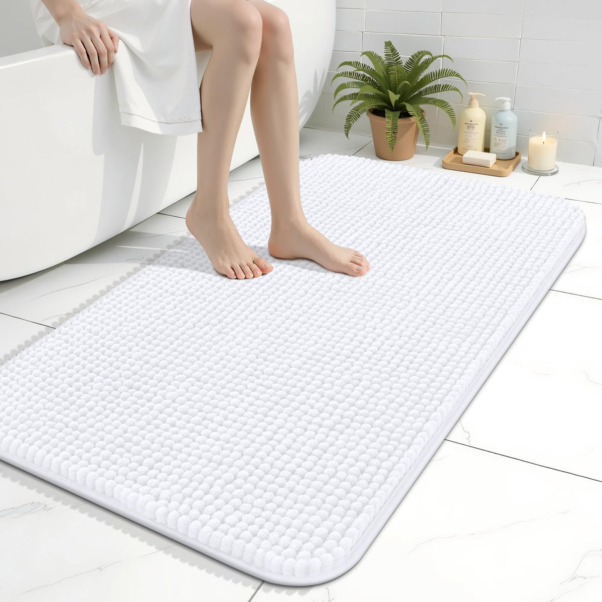 Arotive Chenille Bathroom Rugs 30x20, Soft Absorbent Bath Mat, Grey