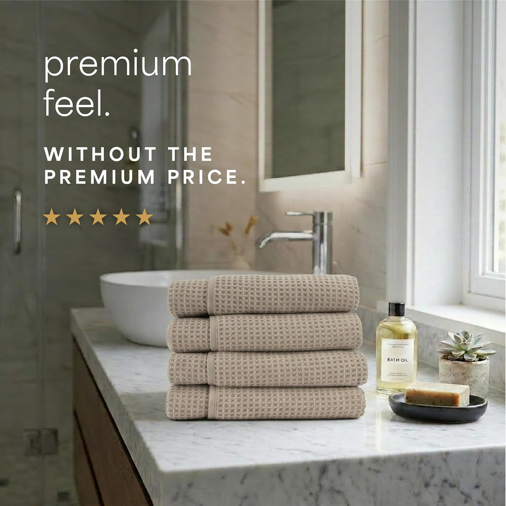 S&T INC. Aura Waffle Bath Towels, 4 Pack, 30" x 60", Beige