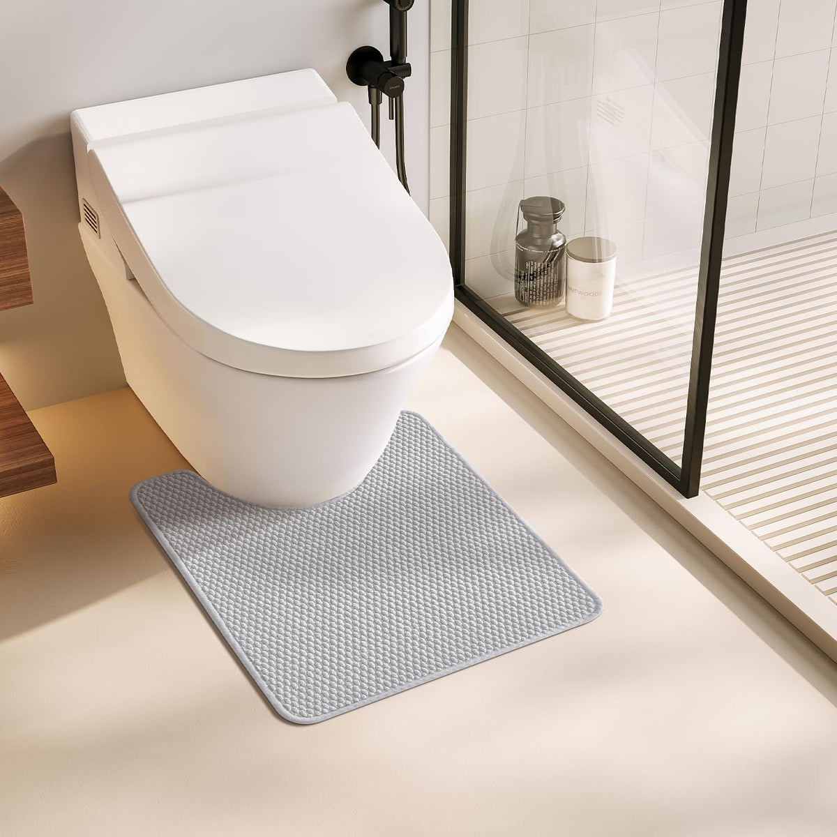 TYUU Bathroom Rugs Non Slip Washable, Super Absorbent Thin Bath Mat Small Quick Dry Low Pile Bathroom Rug, Dark Grey 16"x24"