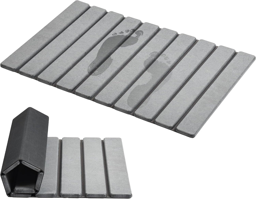 AWW Foldable Stone Bath Mat, Diatomaceous, 23.6"x15.5", Grey