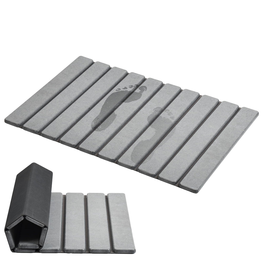 AWW Foldable Stone Bath Mat, Diatomaceous, 23.6"x15.5", Grey