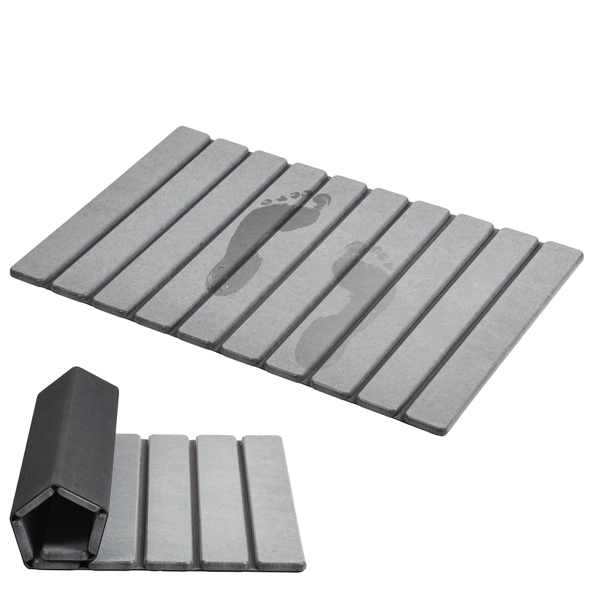 AWW Foldable Stone Bath Mat, Diatomaceous, 23.6"x15.5", Grey