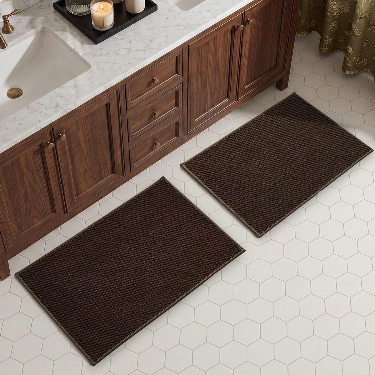 TYUU Bath Mat Set 2 Piece, Thin Bathroom Rugs Non Slip Washable Quick Dry