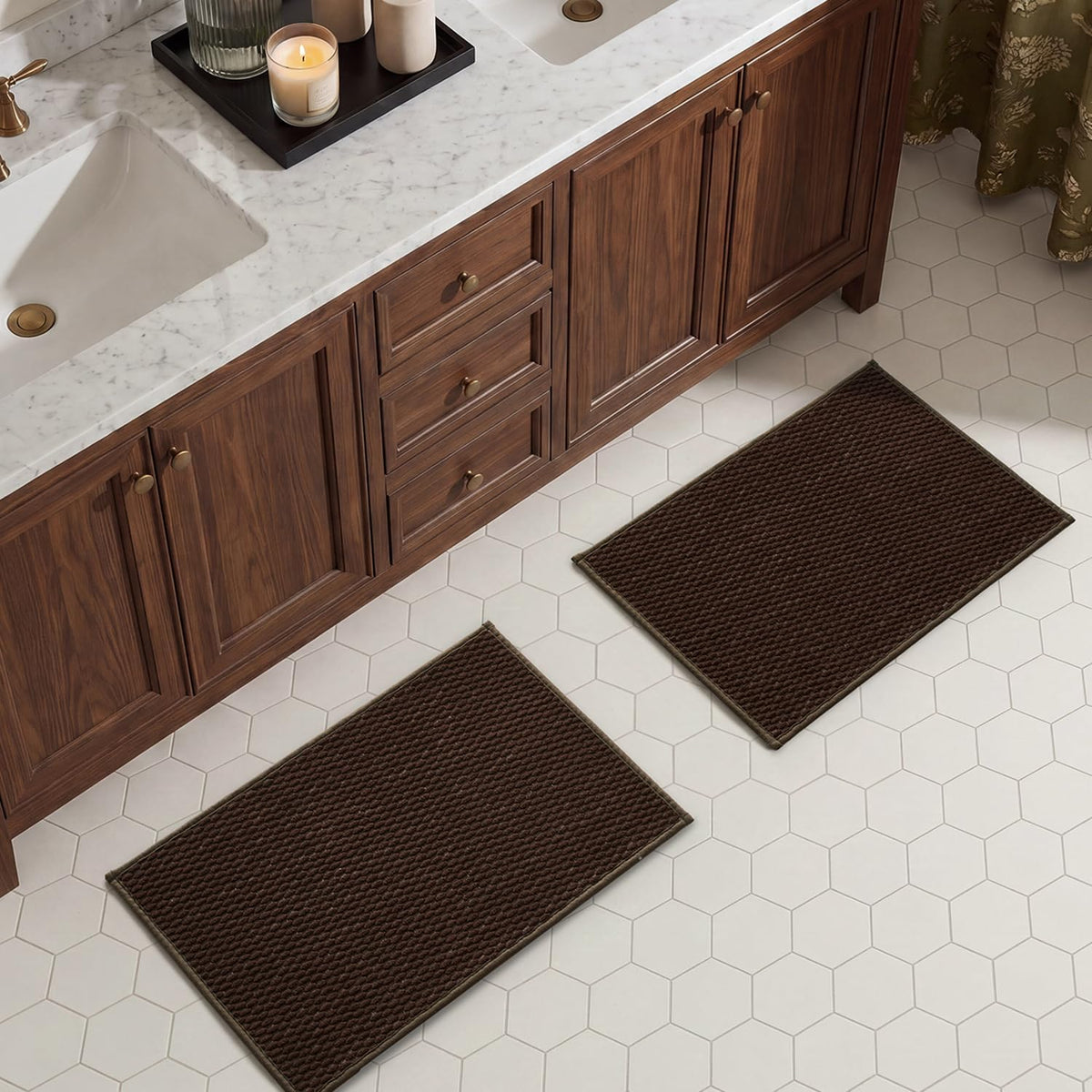TYUU Bath Mat Set 2 Piece, Thin Bathroom Rugs Non Slip Washable Quick Dry