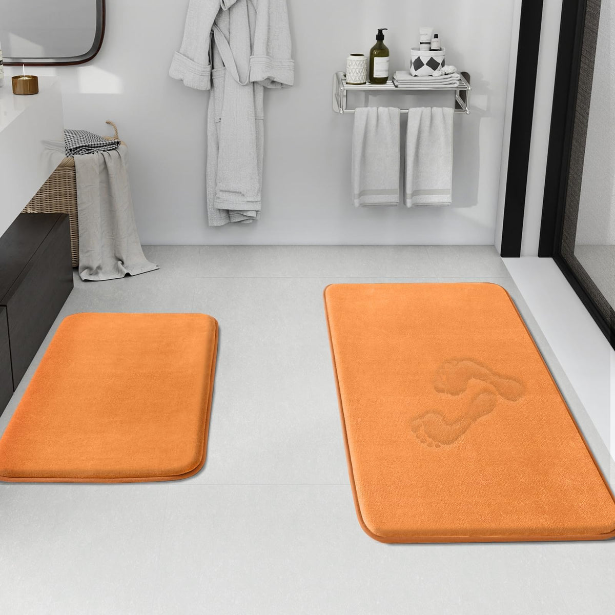 HUXMEYSON Bathroom Rugs Sets 3 Piece, Non-Slip & Quick Dry Bath Mat Set, Ultra Soft Velvet Bath Rugs for Bathroom, Toilet and Shower Floor, Grey