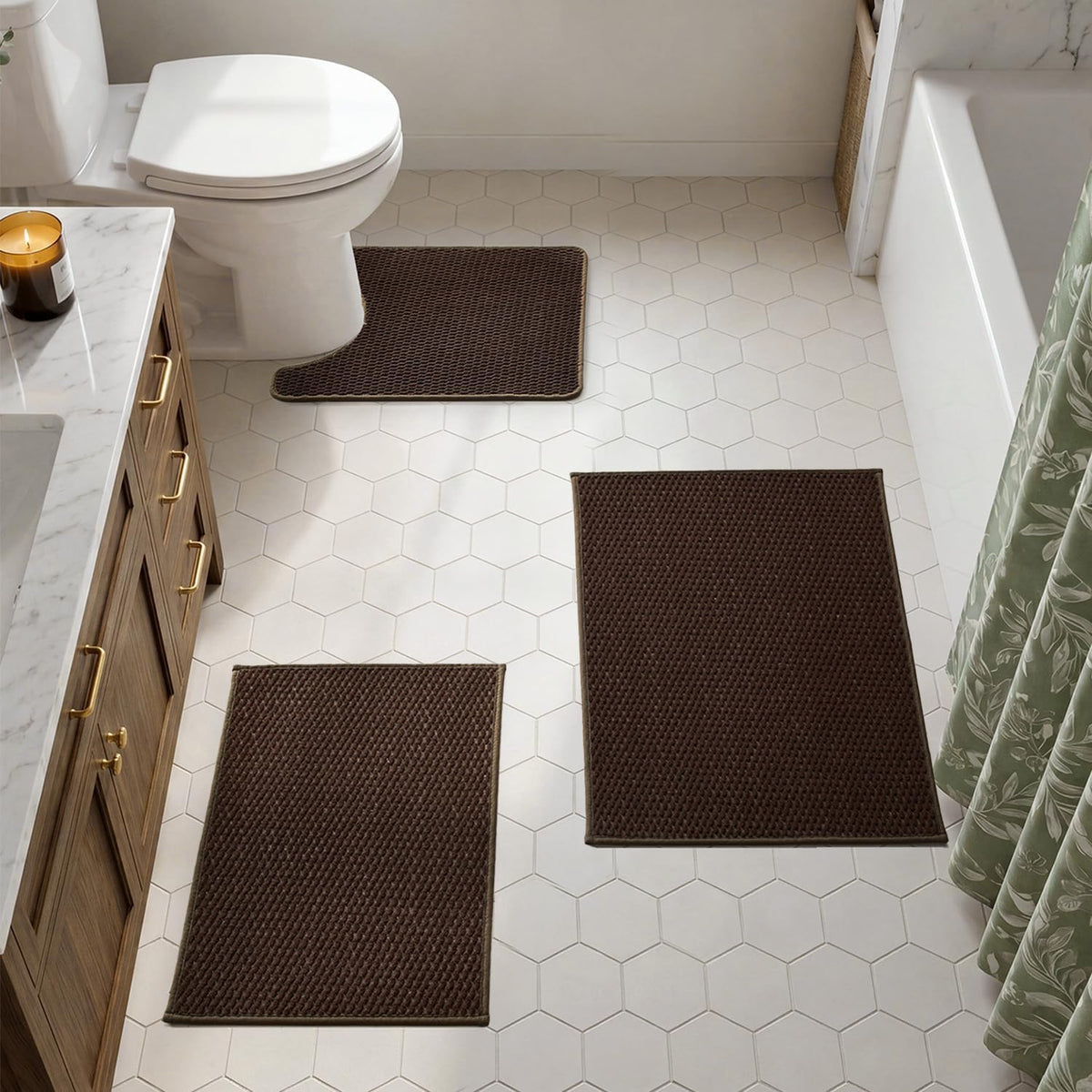 TYUU Bath Mat Set 2 Piece, Thin Bathroom Rugs Non Slip Washable Quick Dry