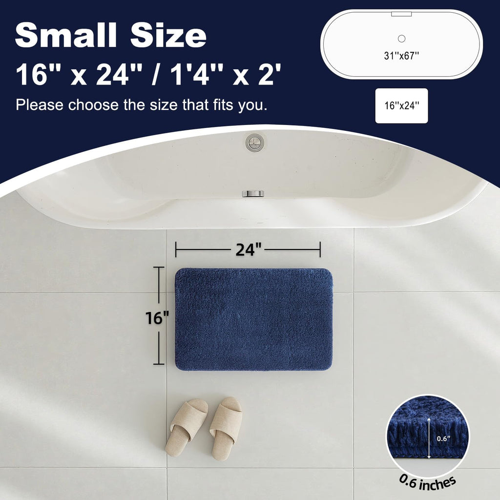 TYUU Navy Blue Bathroom Rugs, Ultra Soft Bath Rugs Non Slip Washable, Super Absorbent Quick Dry Small Bath Mat with Rubber Backing for Bathroom Floor, Shower, or Sink, Navy Blue 16" x 24"