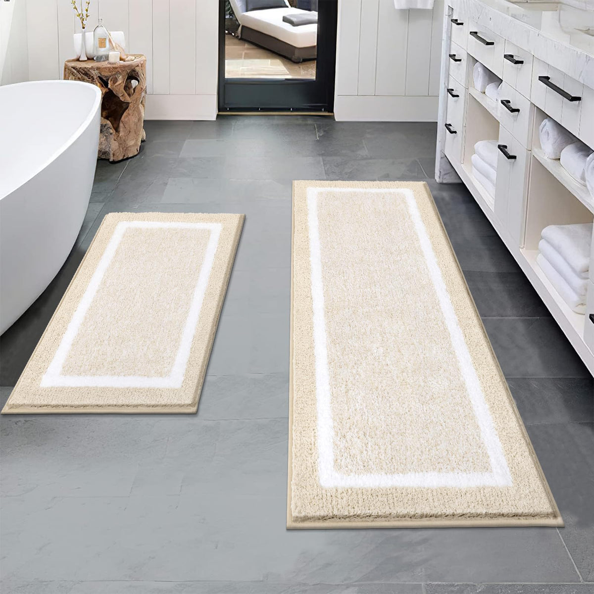 Pauwer Bathroom Rug Sets 3 Piece, Non Slip Washable Bath Mat, Black