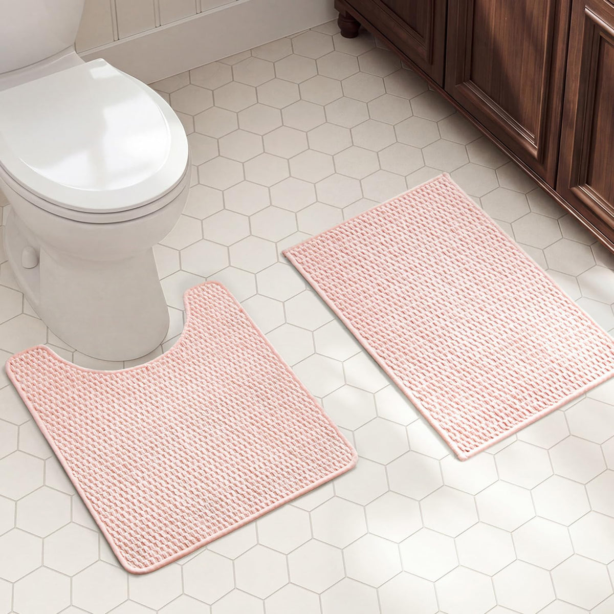 TYUU Bath Mat Set 2 Piece, Thin Bathroom Rugs Non Slip Washable Quick Dry