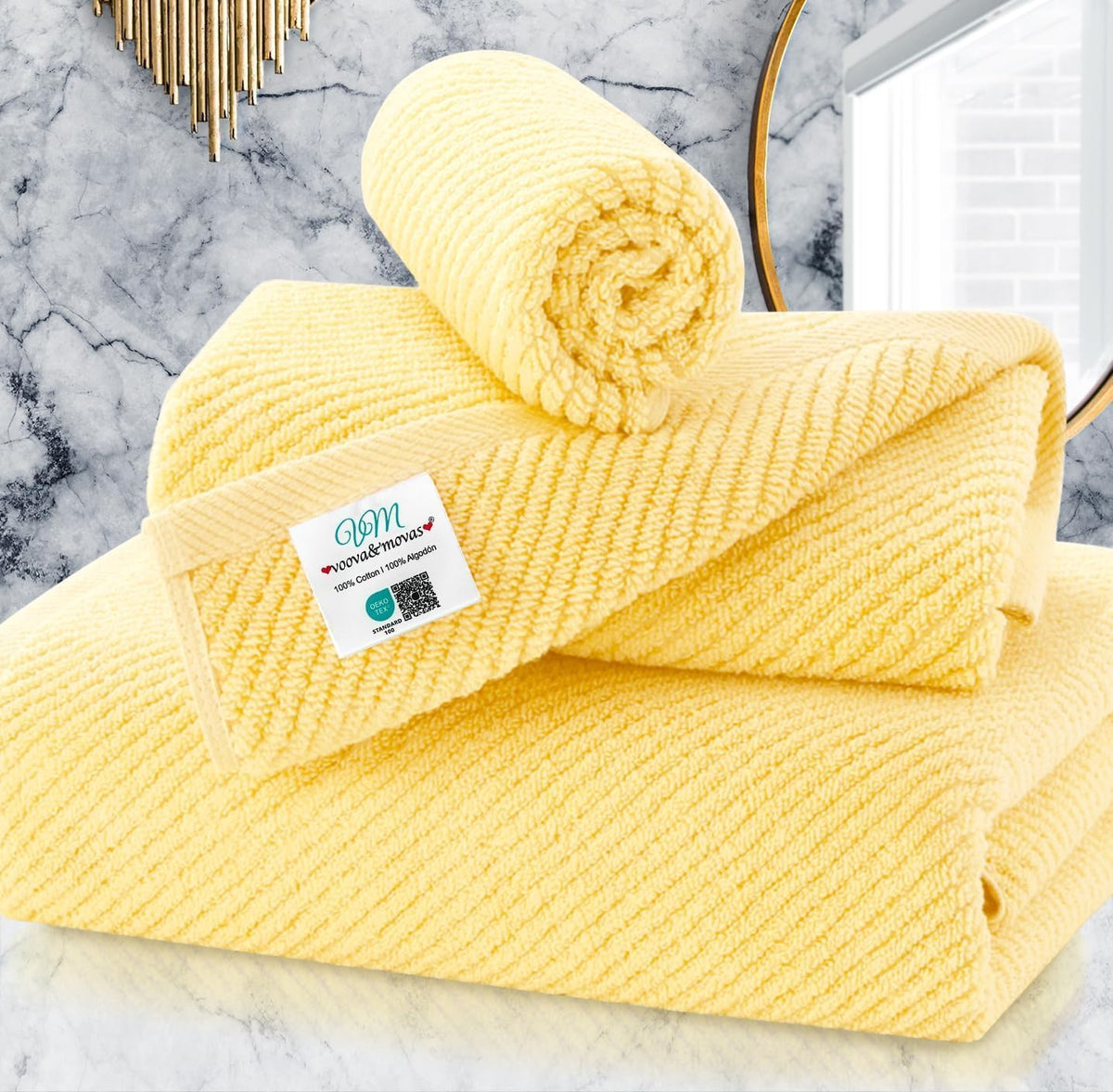 VOOVA & MOVAS 6PC Towel Set, 100% Cotton, Dark Grey
