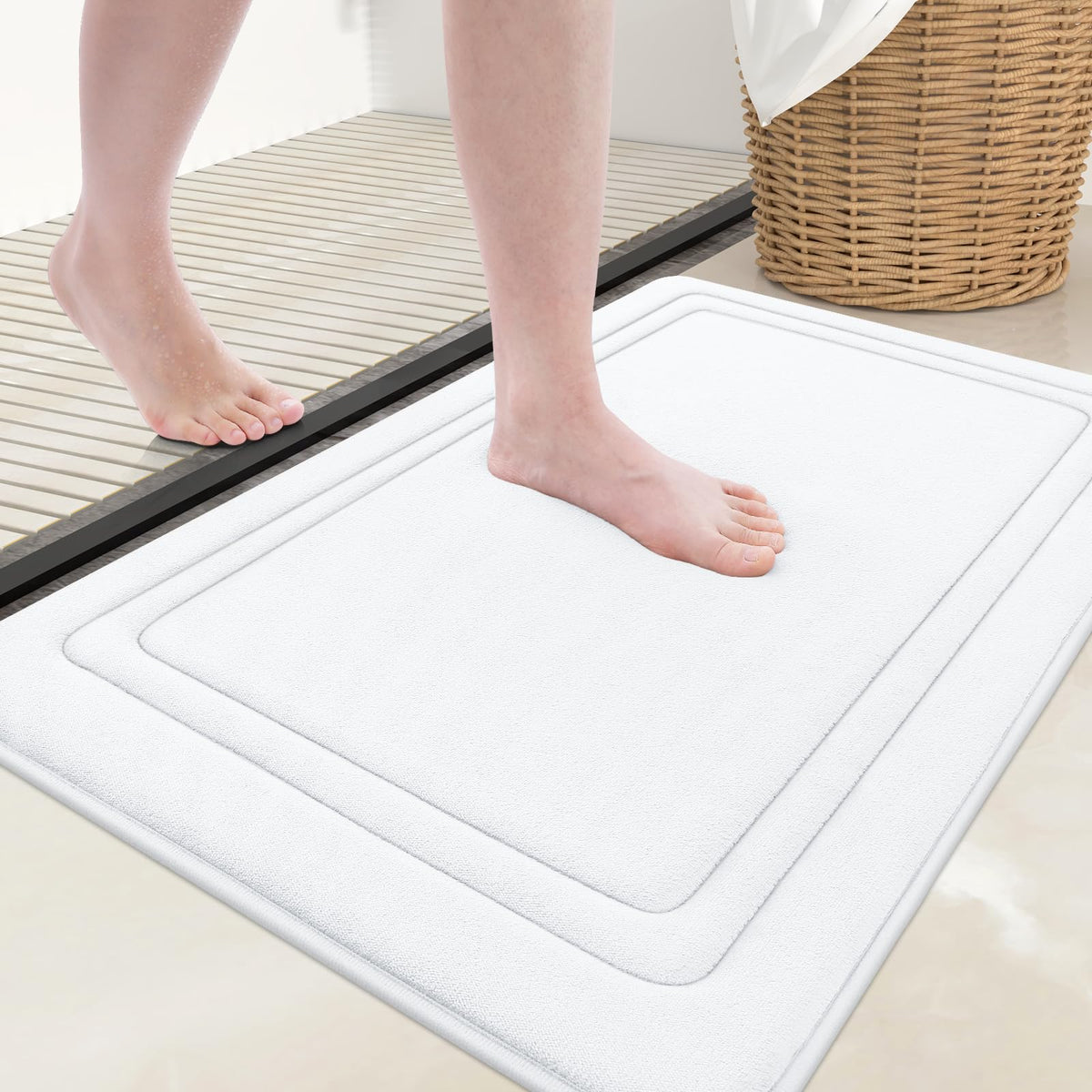 Grandaily Memory Foam Bath Mat Rug 30x20, Ultra Soft, Non-Slip and Absorbent Bathroom Rugs, Machine Wash Dry, Comfortable Bath Carpet for Bathroom Floor, Tub and Shower, Black