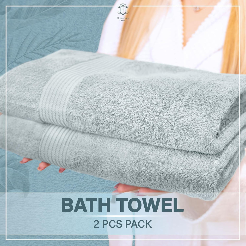 Luxe 2-Piece Bath Towel Set – Large Soft Cotton Towels, Absorbent, Durable & Skin-Friendly, Machine Washable, 27 x 54 in (Ice Blue)
