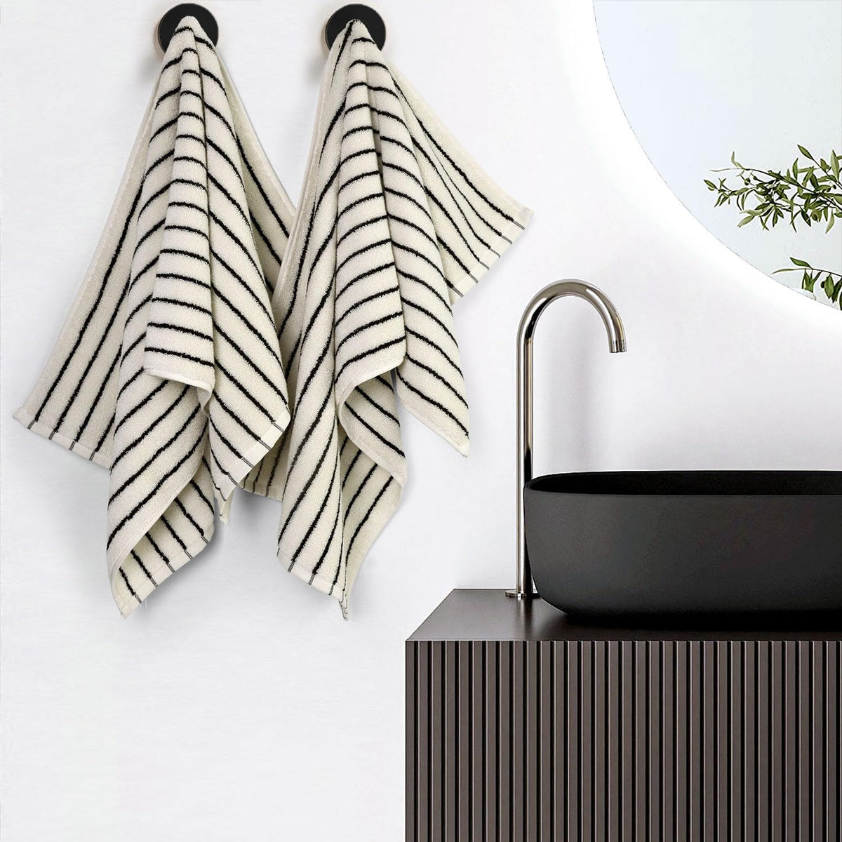 Black and White Striped Hand Towels for Bathroom, Vintage Kitchen Decor