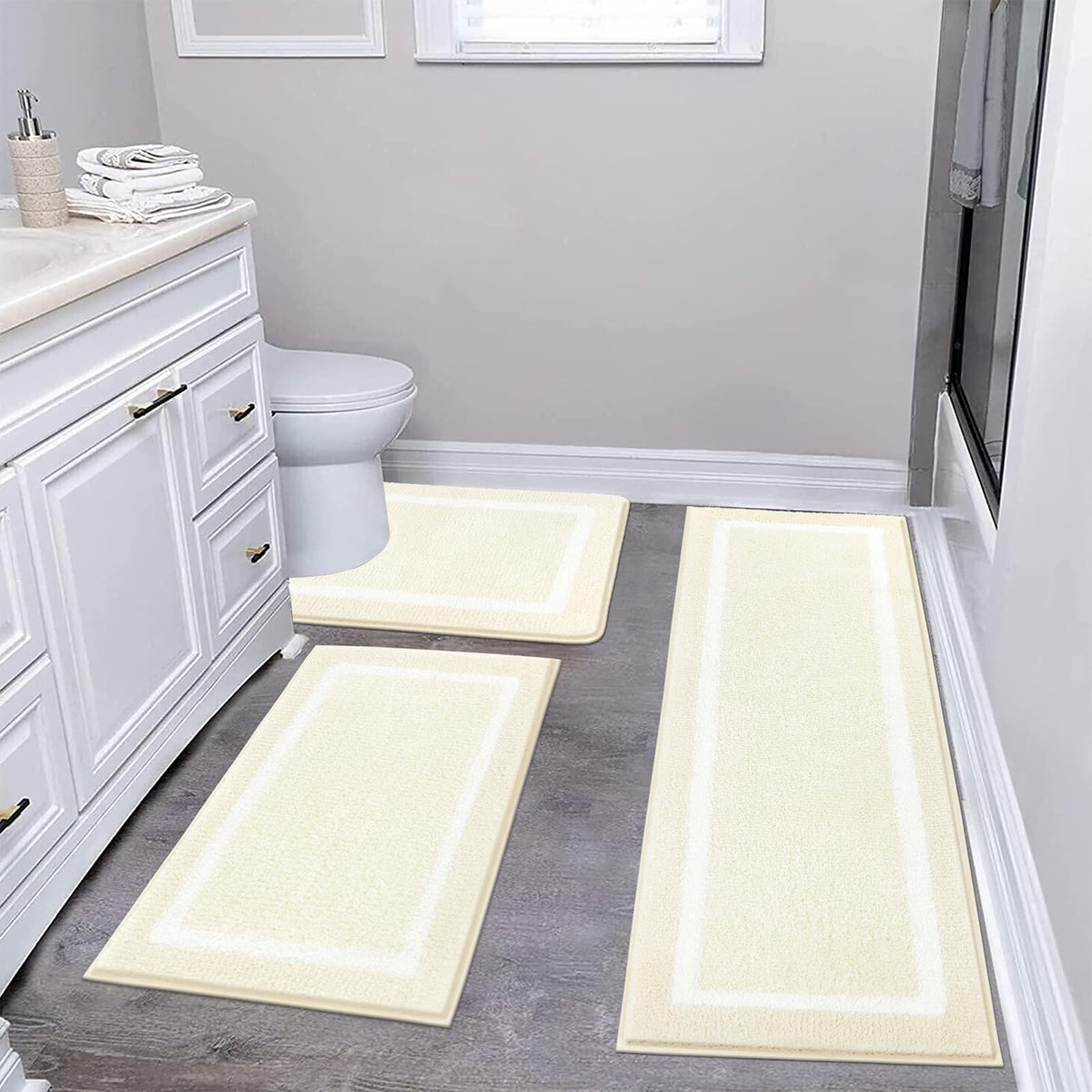Pauwer Bathroom Rug Sets 3 Piece, Non Slip Washable Bath Mat, Black