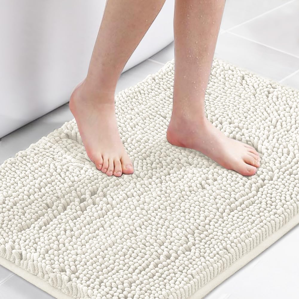 H.VERSAILTEX Navy Blue Bath Rug, Bath Mat Non Slip Bath Mats for Bathroom Floor, Bathroom Rug Extra Thick Chenille Rug 17" x 24" Absorbent Soft Shaggy Washable Dry Fast Plush Rugs for Bathtubs