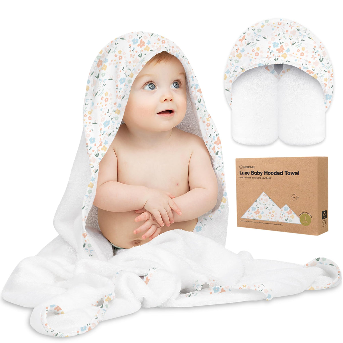 KeaBabies Hooded Baby Towel for Newborn, Baby Bath Towels (Duck, 35x35)