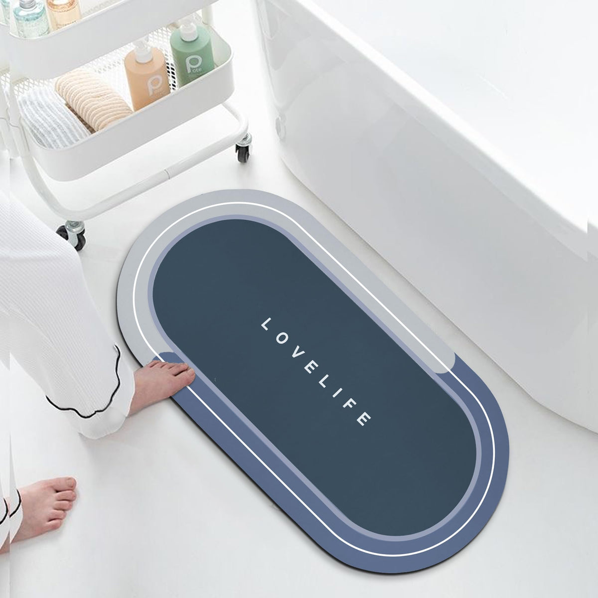 Rubber Bath mats Quick-Drying Non-Slip Bathroom mat Super Absorbent Bath mat Instant Dry Bath mat, Bathroom Rug in Front of The Kitchen Sink, Shower Room, Bathtub, Oval(Grey+16.9x26.7in)