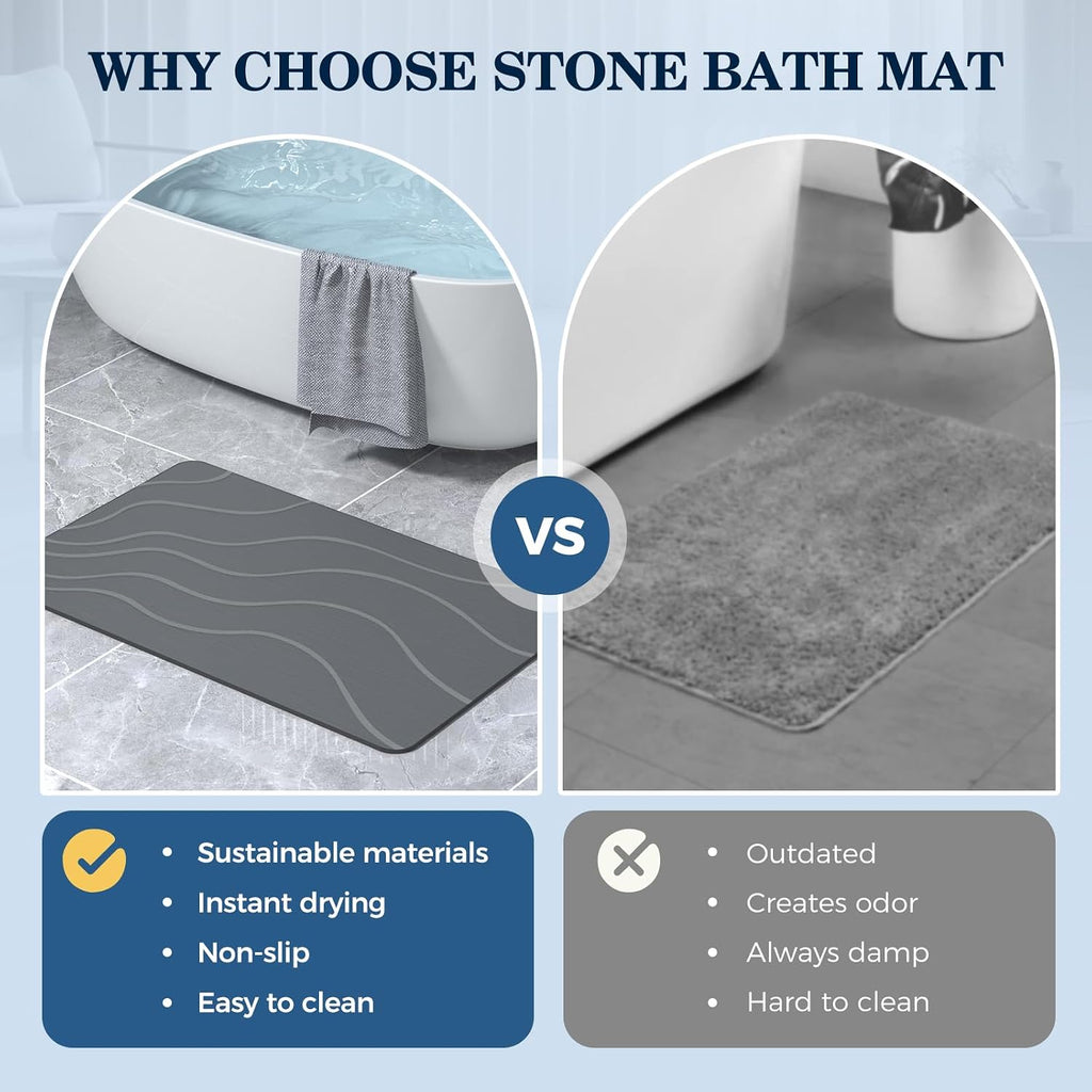 Jiloma Stone Bath Mat Diatomite Stone Mats for Bathroom Non-Slip Diatomaceous Earth Mat Super Absorbent Bathroom Floor Mat Natural Easy to Clean (24 * 16 Grey)