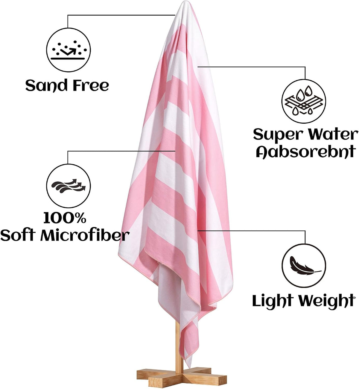 Touchat 4 Pack Beach Towels Oversized 30'' x 60'' Microfiber Pool Swim Bath Camping Travel Cabana Stripe Quick-Dry Super Absorbent Lightweight Sand Free Towel for Adults, Multi-Functional，Pink