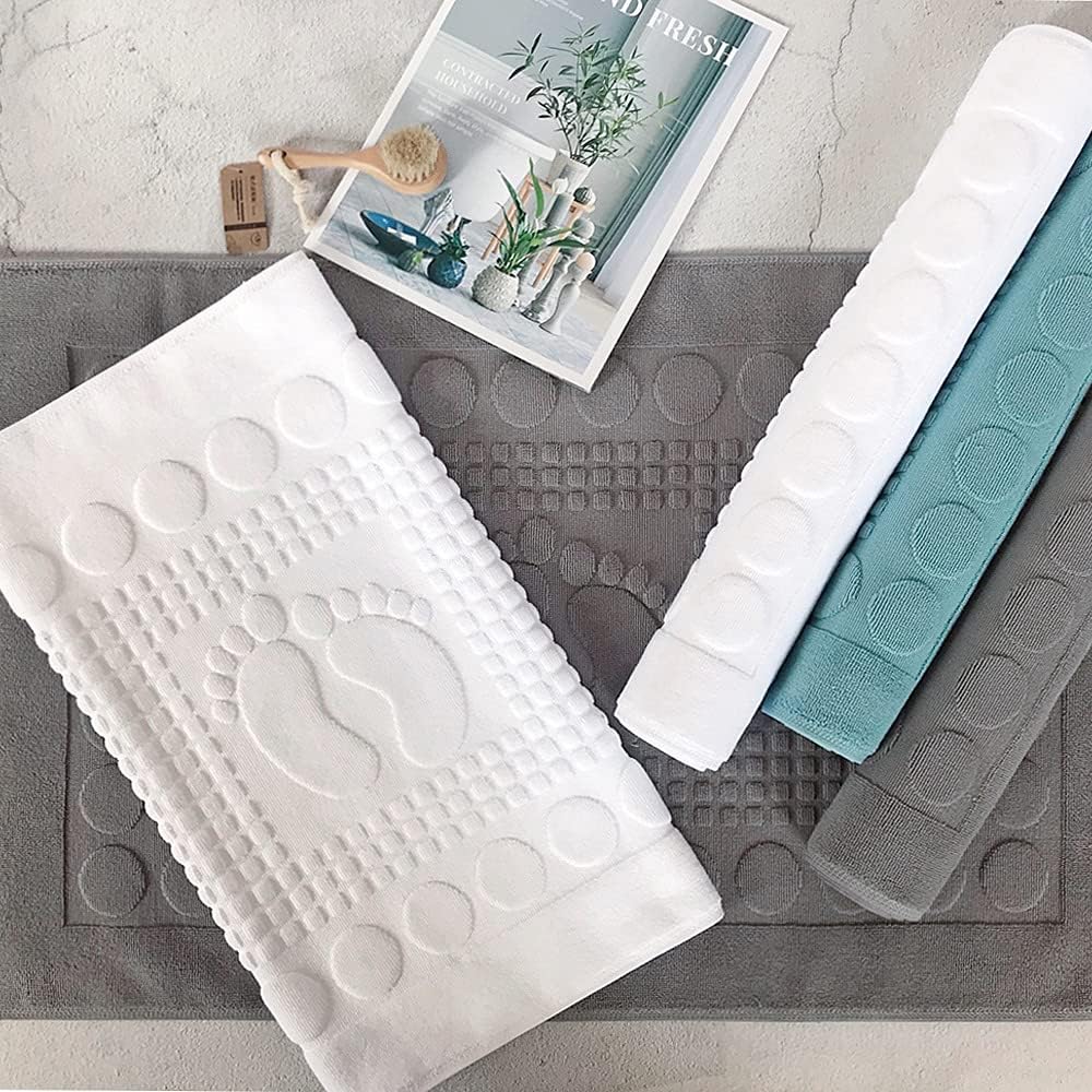 Bath Mats Cotton Banded Shower Bathroom Floor Towel(Feet White)