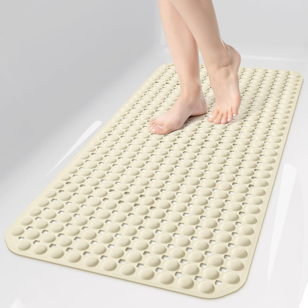 OTHWAY Bath Tub Shower Mat Non Slip, Bathtub Floor Liner Mats for Inside Shower Bathroom, Suction Cups and Drain Holes for Feet Scrubbing, Machine Washable, Soft on Feet, 35x16 Inch, Grey