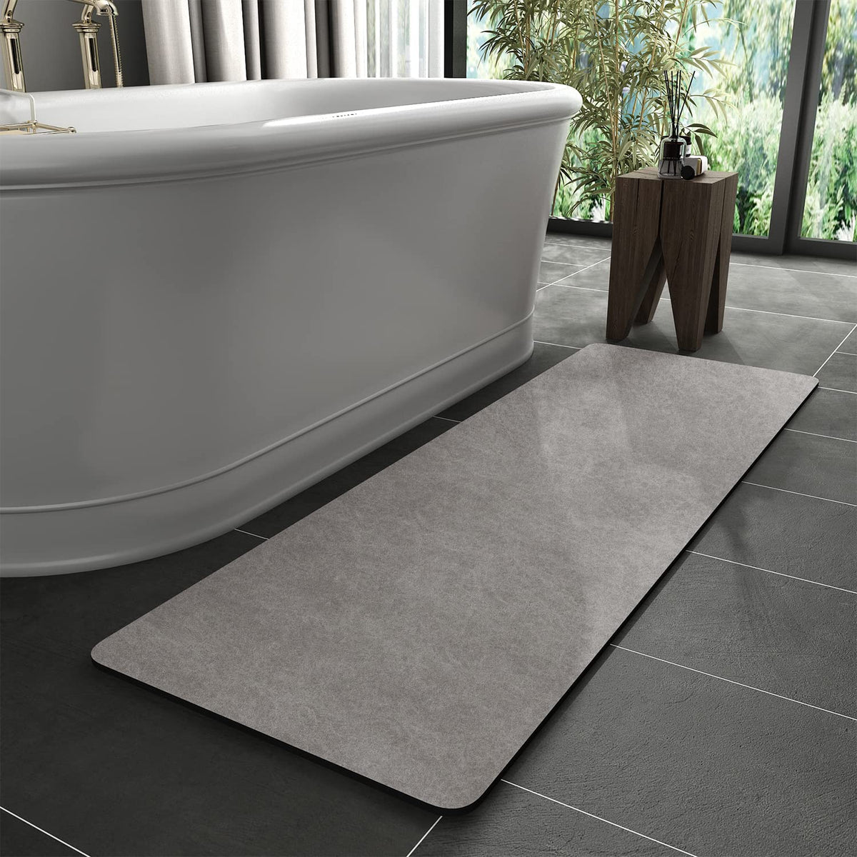 MontVoo -Bath Mat-Rubber Backing Non SlipThin Bathroom Rugs Fit Under Door- Quick Dry Absorbent Faux Suede Surface Grey Bathroom Floor Mats-Shower Rug for in Front of Bathtub Shower Gray 16x24