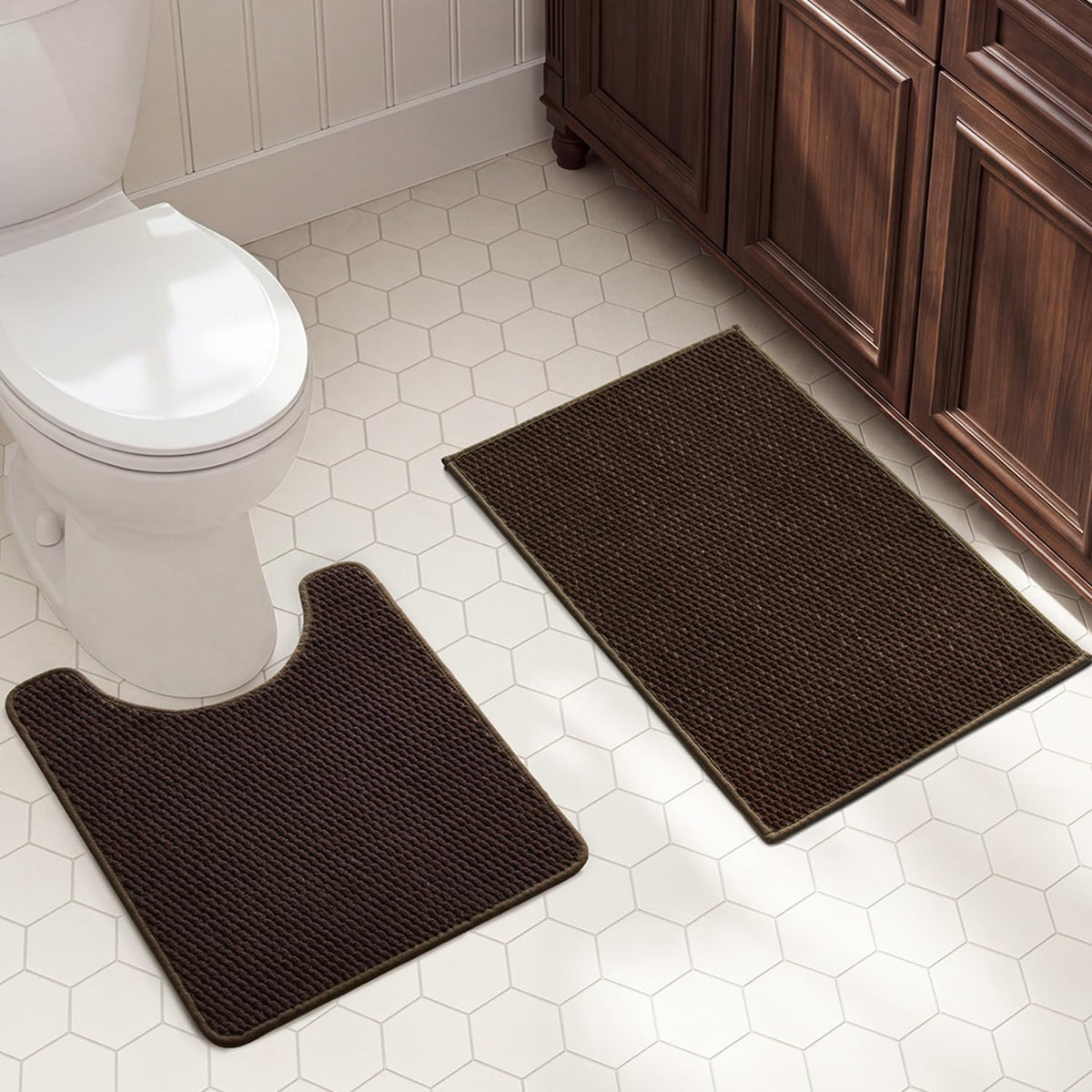TYUU Bath Mat Set 2 Piece, Thin Bathroom Rugs Non Slip Washable Quick Dry