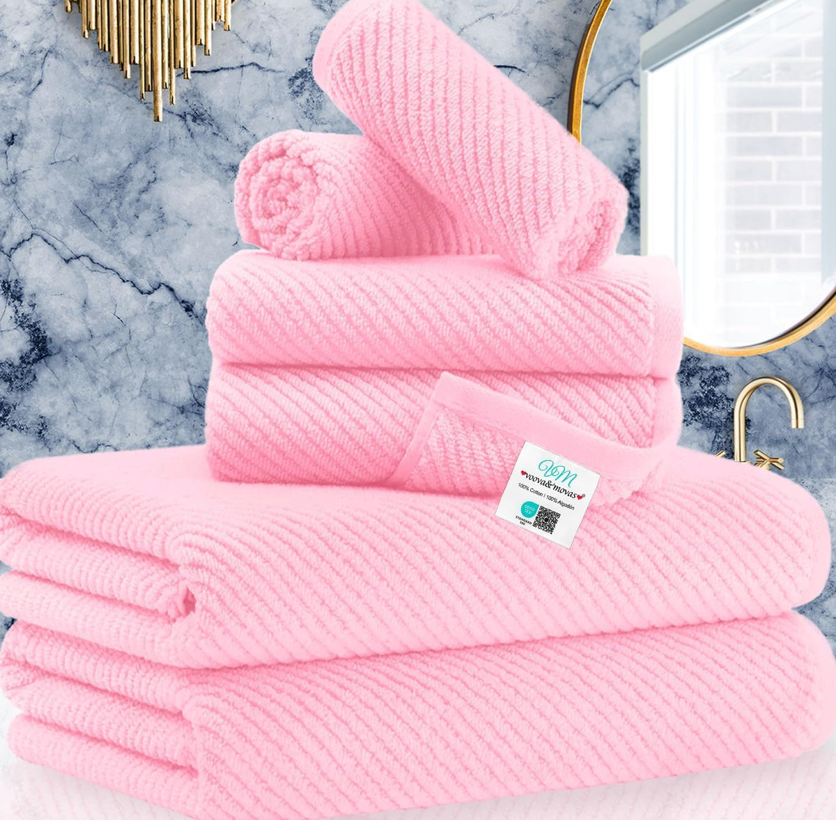 VOOVA & MOVAS 6PC Towel Set, 100% Cotton, Dark Grey