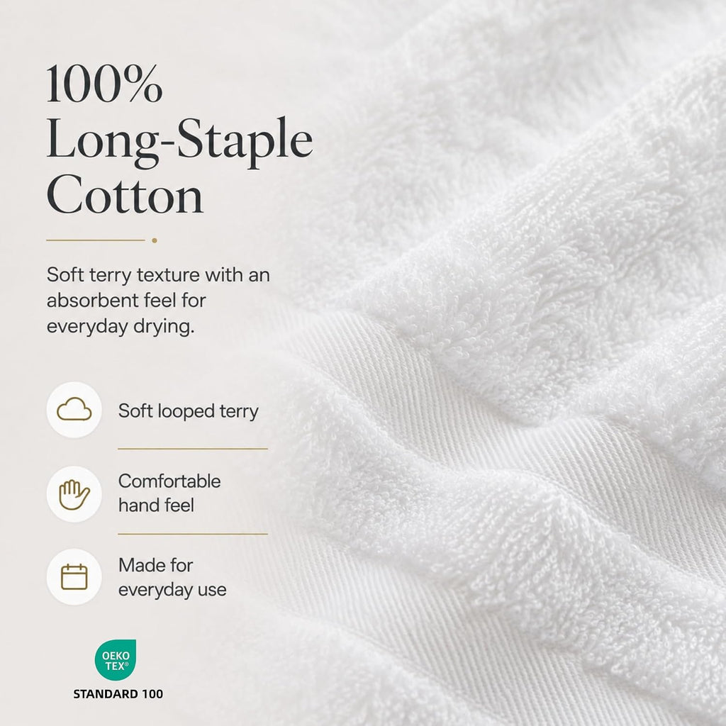 Velqora Large Bath Towels 4 Pack, 30x60 in, 100% Cotton, White