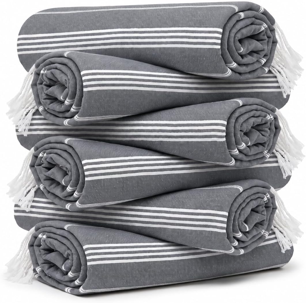 HAVLULAND Turkish Beach Towels, Set of 6, Oversized 72" x 40", 100% Cotton