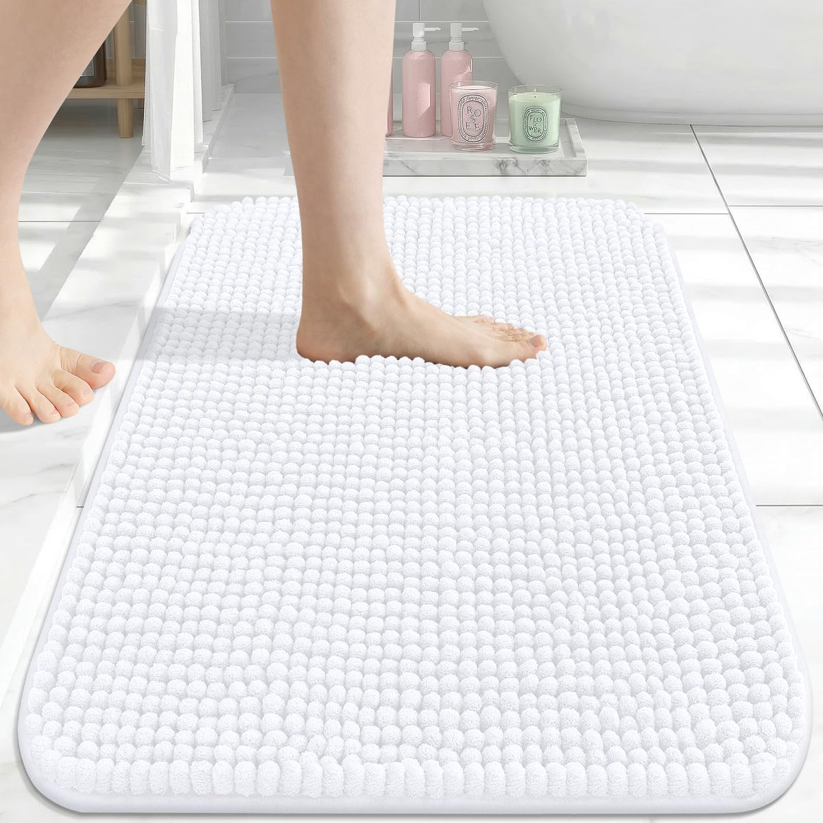 Arotive Chenille Bathroom Rugs 30x20, Soft Absorbent Bath Mat, Grey